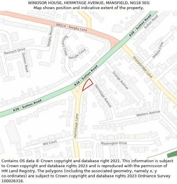 WINDSOR HOUSE, HERMITAGE AVENUE, MANSFIELD, NG18 5EG: Location map and indicative extent of plot