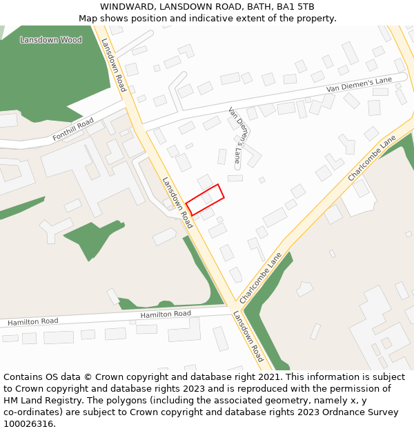 WINDWARD, LANSDOWN ROAD, BATH, BA1 5TB: Location map and indicative extent of plot