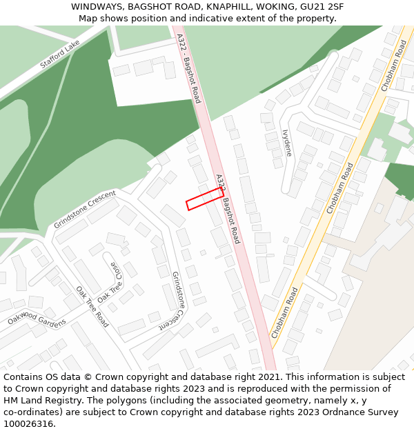 WINDWAYS, BAGSHOT ROAD, KNAPHILL, WOKING, GU21 2SF: Location map and indicative extent of plot