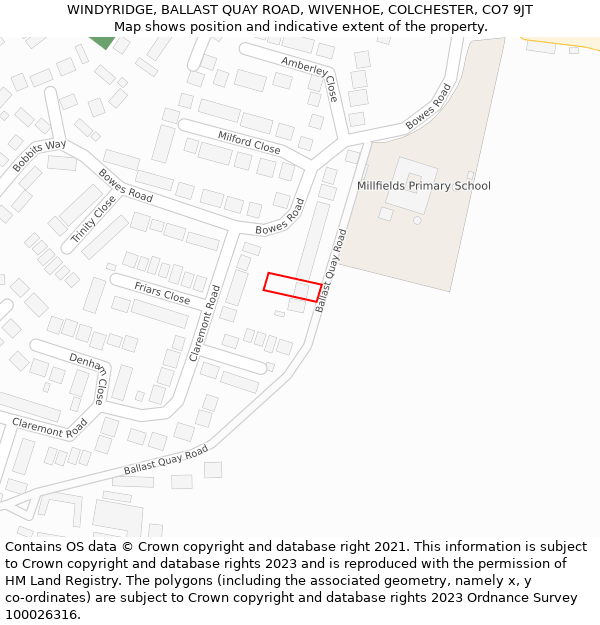 WINDYRIDGE, BALLAST QUAY ROAD, WIVENHOE, COLCHESTER, CO7 9JT: Location map and indicative extent of plot