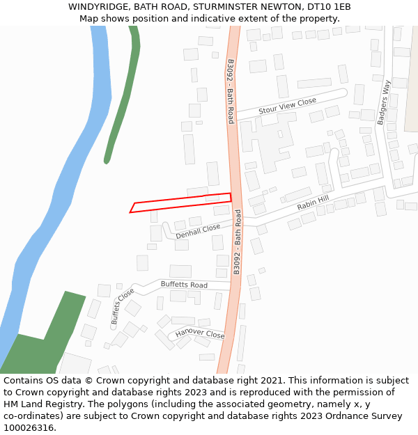 WINDYRIDGE, BATH ROAD, STURMINSTER NEWTON, DT10 1EB: Location map and indicative extent of plot