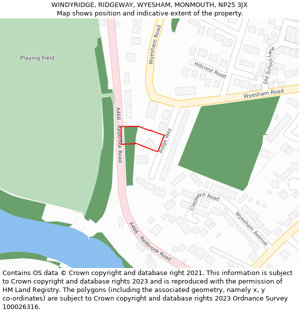 WINDYRIDGE, RIDGEWAY, WYESHAM, MONMOUTH, NP25 3JX: Location map and indicative extent of plot