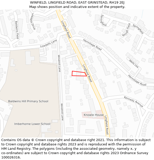 WINFIELD, LINGFIELD ROAD, EAST GRINSTEAD, RH19 2EJ: Location map and indicative extent of plot