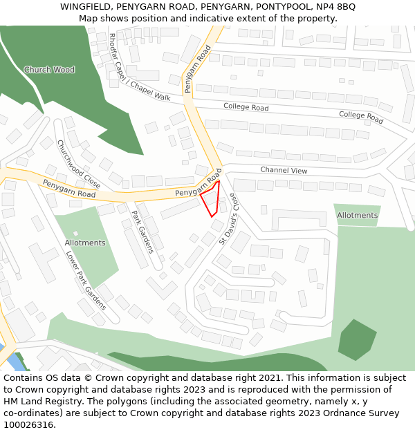 WINGFIELD, PENYGARN ROAD, PENYGARN, PONTYPOOL, NP4 8BQ: Location map and indicative extent of plot