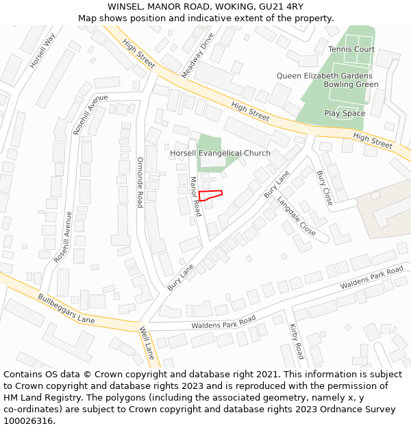 WINSEL, MANOR ROAD, WOKING, GU21 4RY: Location map and indicative extent of plot