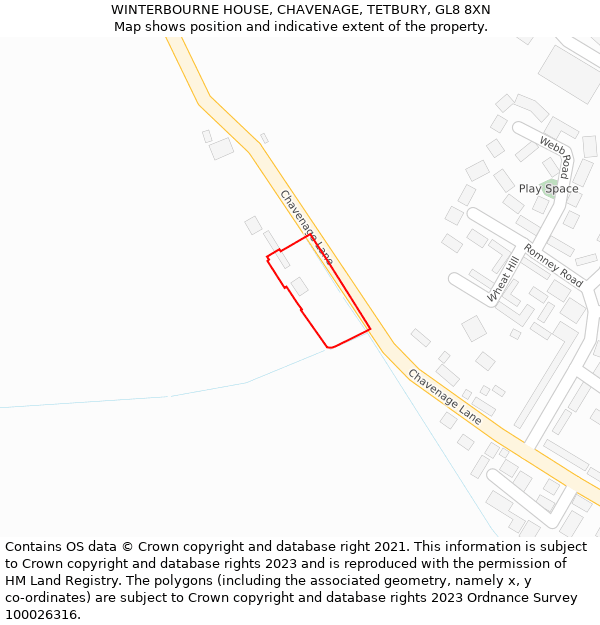 WINTERBOURNE HOUSE, CHAVENAGE, TETBURY, GL8 8XN: Location map and indicative extent of plot