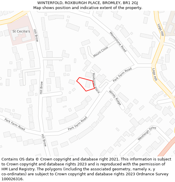 WINTERFOLD, ROXBURGH PLACE, BROMLEY, BR1 2GJ: Location map and indicative extent of plot