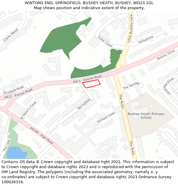 WINTONS END, SPRINGFIELD, BUSHEY HEATH, BUSHEY, WD23 1GL: Location map and indicative extent of plot