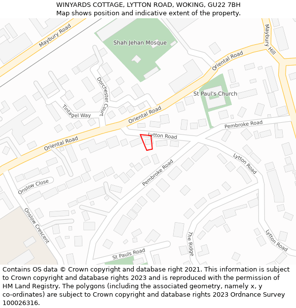 WINYARDS COTTAGE, LYTTON ROAD, WOKING, GU22 7BH: Location map and indicative extent of plot