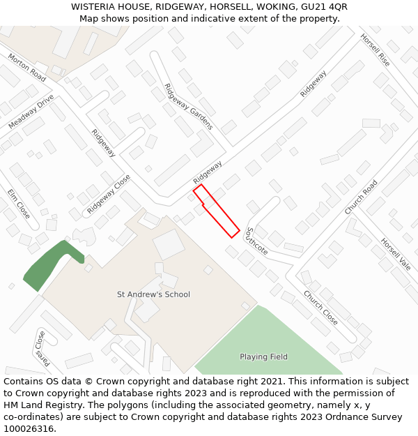 WISTERIA HOUSE, RIDGEWAY, HORSELL, WOKING, GU21 4QR: Location map and indicative extent of plot