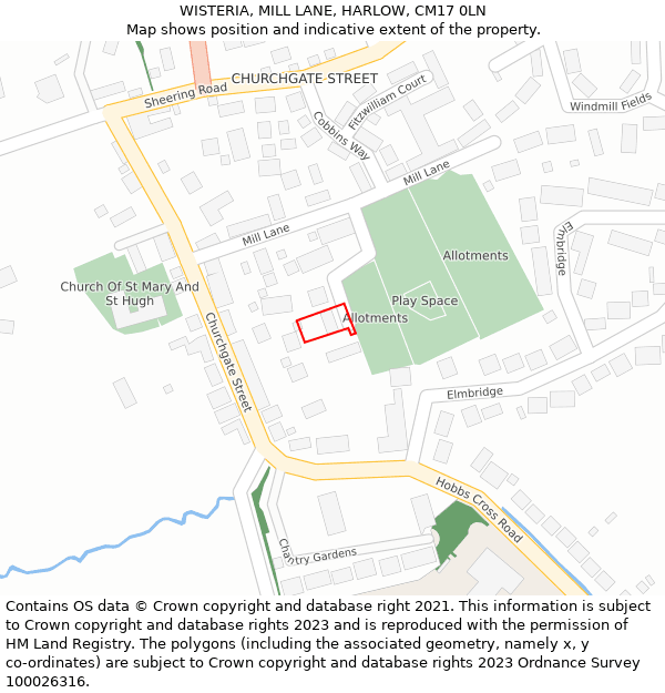WISTERIA, MILL LANE, HARLOW, CM17 0LN: Location map and indicative extent of plot