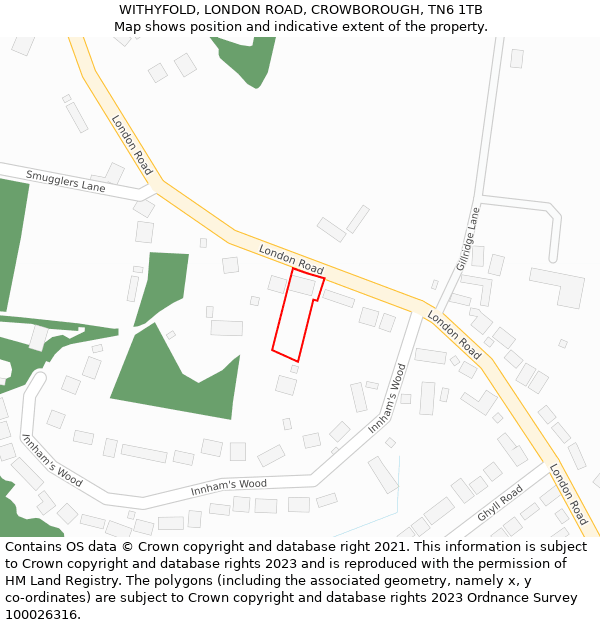 WITHYFOLD, LONDON ROAD, CROWBOROUGH, TN6 1TB: Location map and indicative extent of plot