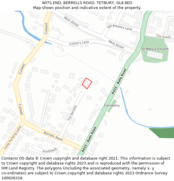 WITS END, BERRELLS ROAD, TETBURY, GL8 8ED: Location map and indicative extent of plot