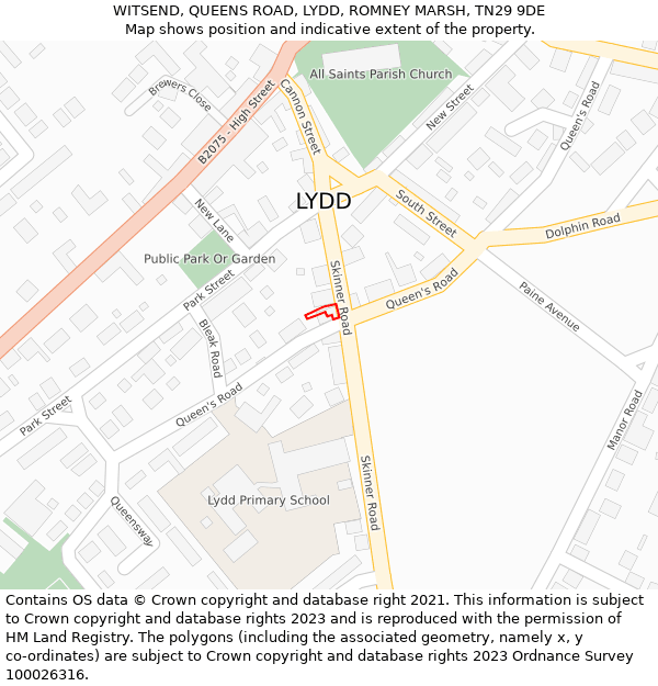 WITSEND, QUEENS ROAD, LYDD, ROMNEY MARSH, TN29 9DE: Location map and indicative extent of plot