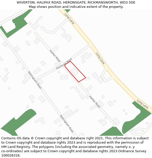 WIVERTON, HALIFAX ROAD, HERONSGATE, RICKMANSWORTH, WD3 5DE: Location map and indicative extent of plot