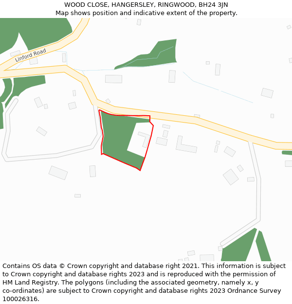 WOOD CLOSE, HANGERSLEY, RINGWOOD, BH24 3JN: Location map and indicative extent of plot