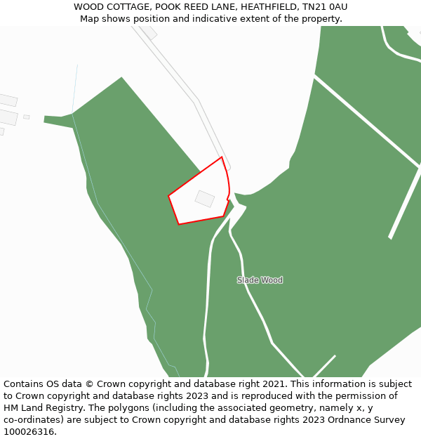 WOOD COTTAGE, POOK REED LANE, HEATHFIELD, TN21 0AU: Location map and indicative extent of plot