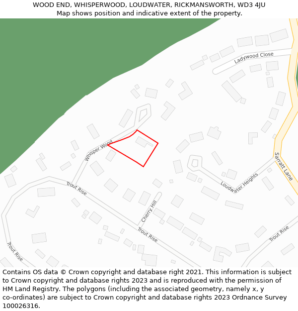 WOOD END, WHISPERWOOD, LOUDWATER, RICKMANSWORTH, WD3 4JU: Location map and indicative extent of plot