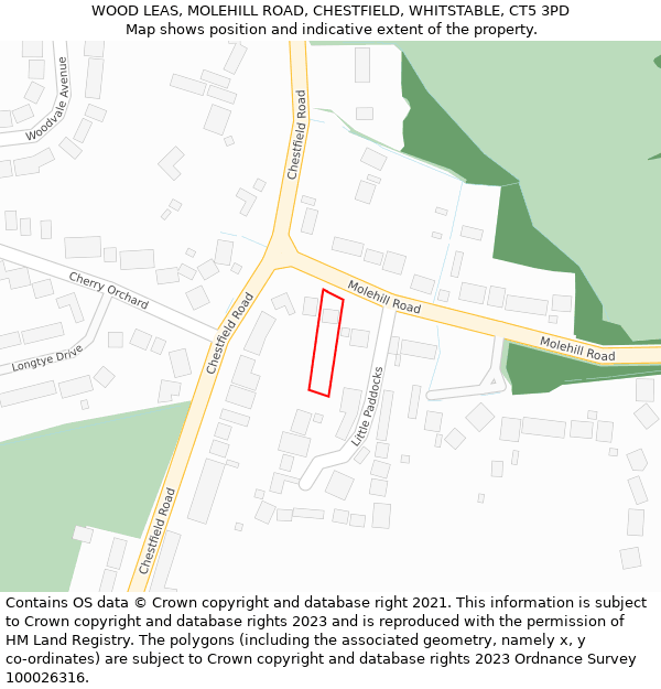 WOOD LEAS, MOLEHILL ROAD, CHESTFIELD, WHITSTABLE, CT5 3PD: Location map and indicative extent of plot