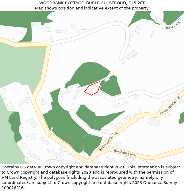 WOODBANK COTTAGE, BURLEIGH, STROUD, GL5 2PT: Location map and indicative extent of plot