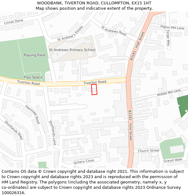 WOODBANK, TIVERTON ROAD, CULLOMPTON, EX15 1HT: Location map and indicative extent of plot