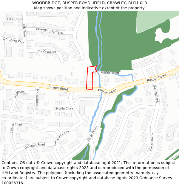 WOODBRIDGE, RUSPER ROAD, IFIELD, CRAWLEY, RH11 0LR: Location map and indicative extent of plot