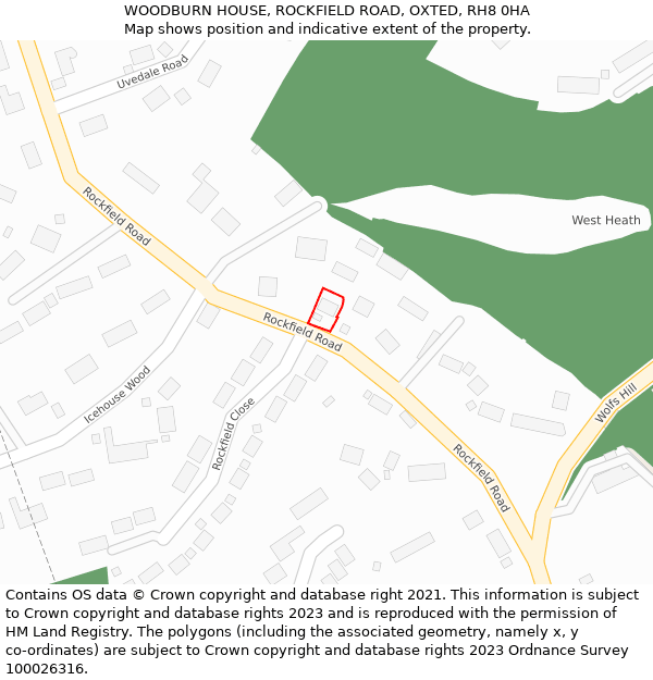 WOODBURN HOUSE, ROCKFIELD ROAD, OXTED, RH8 0HA: Location map and indicative extent of plot