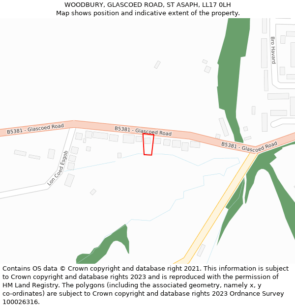 WOODBURY, GLASCOED ROAD, ST ASAPH, LL17 0LH: Location map and indicative extent of plot