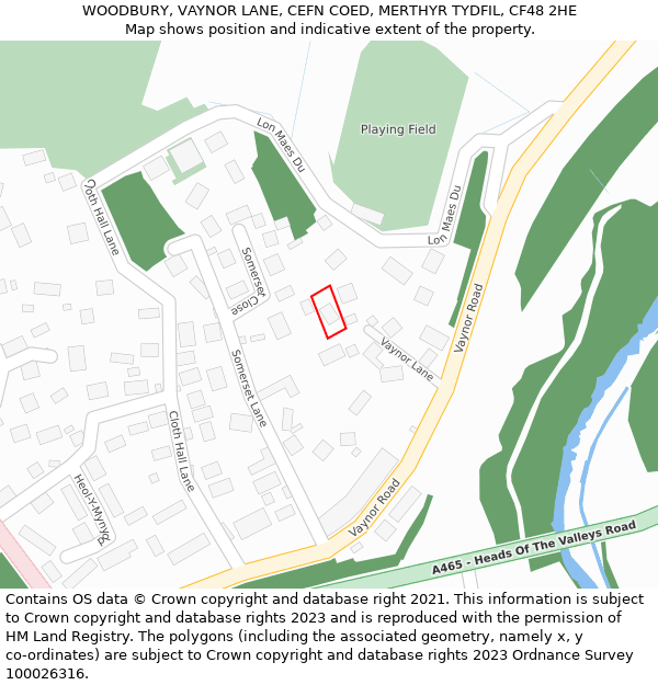 WOODBURY, VAYNOR LANE, CEFN COED, MERTHYR TYDFIL, CF48 2HE: Location map and indicative extent of plot