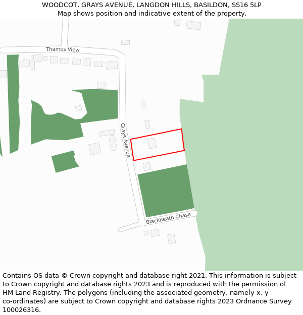 WOODCOT, GRAYS AVENUE, LANGDON HILLS, BASILDON, SS16 5LP: Location map and indicative extent of plot