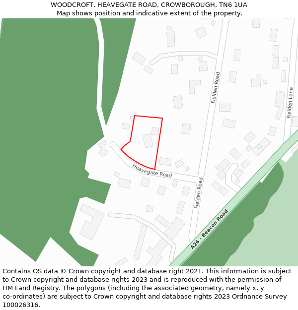 WOODCROFT, HEAVEGATE ROAD, CROWBOROUGH, TN6 1UA: Location map and indicative extent of plot