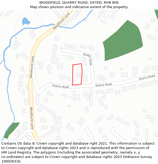 WOODFIELD, QUARRY ROAD, OXTED, RH8 9HE: Location map and indicative extent of plot