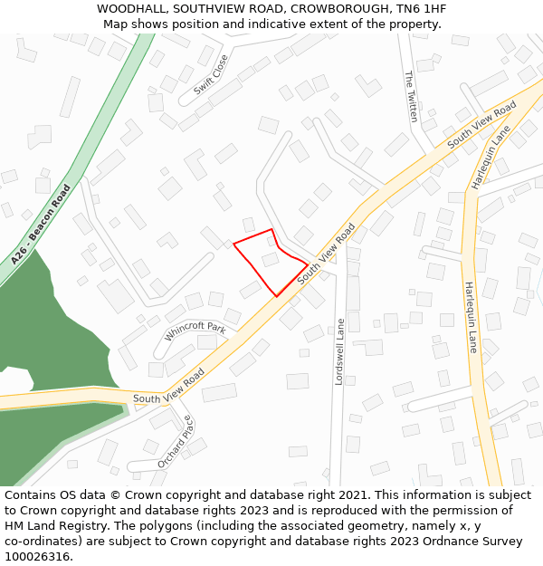 WOODHALL, SOUTHVIEW ROAD, CROWBOROUGH, TN6 1HF: Location map and indicative extent of plot