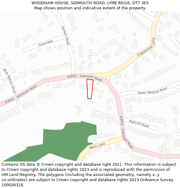 WOODHAM HOUSE, SIDMOUTH ROAD, LYME REGIS, DT7 3ES: Location map and indicative extent of plot