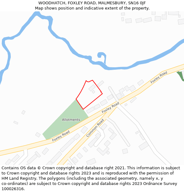 WOODHATCH, FOXLEY ROAD, MALMESBURY, SN16 0JF: Location map and indicative extent of plot