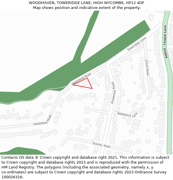 WOODHAVEN, TOWERIDGE LANE, HIGH WYCOMBE, HP12 4DF: Location map and indicative extent of plot