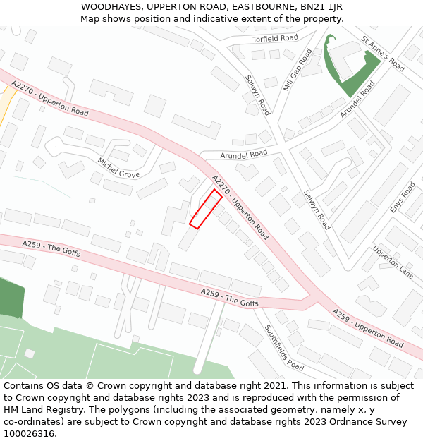 WOODHAYES, UPPERTON ROAD, EASTBOURNE, BN21 1JR: Location map and indicative extent of plot