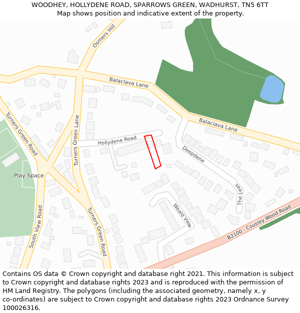 WOODHEY, HOLLYDENE ROAD, SPARROWS GREEN, WADHURST, TN5 6TT: Location map and indicative extent of plot