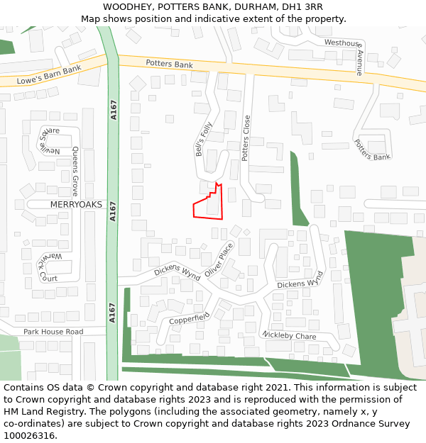 WOODHEY, POTTERS BANK, DURHAM, DH1 3RR: Location map and indicative extent of plot