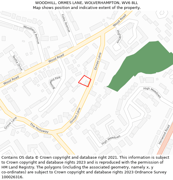 WOODHILL, ORMES LANE, WOLVERHAMPTON, WV6 8LL: Location map and indicative extent of plot