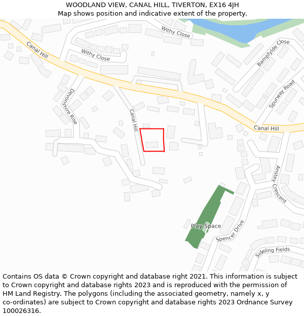 WOODLAND VIEW, CANAL HILL, TIVERTON, EX16 4JH: Location map and indicative extent of plot