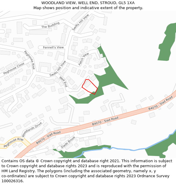 WOODLAND VIEW, WELL END, STROUD, GL5 1XA: Location map and indicative extent of plot