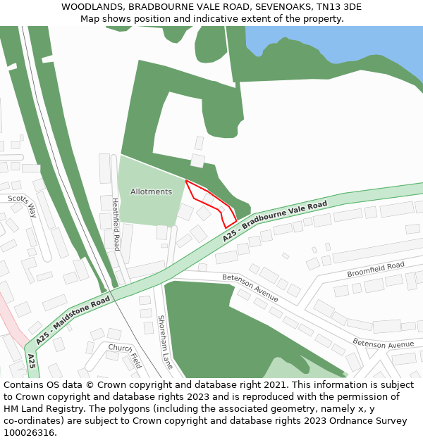 WOODLANDS, BRADBOURNE VALE ROAD, SEVENOAKS, TN13 3DE: Location map and indicative extent of plot