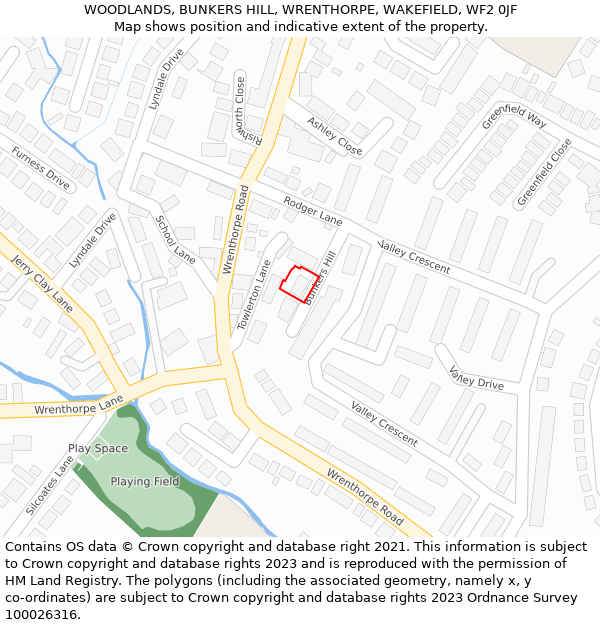 WOODLANDS, BUNKERS HILL, WRENTHORPE, WAKEFIELD, WF2 0JF: Location map and indicative extent of plot