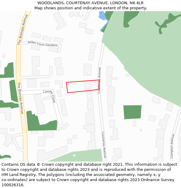WOODLANDS, COURTENAY AVENUE, LONDON, N6 4LR: Location map and indicative extent of plot