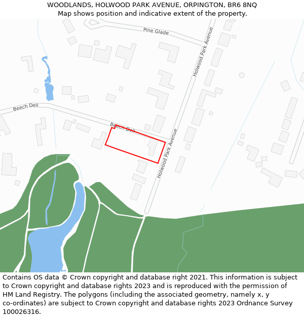 WOODLANDS, HOLWOOD PARK AVENUE, ORPINGTON, BR6 8NQ: Location map and indicative extent of plot