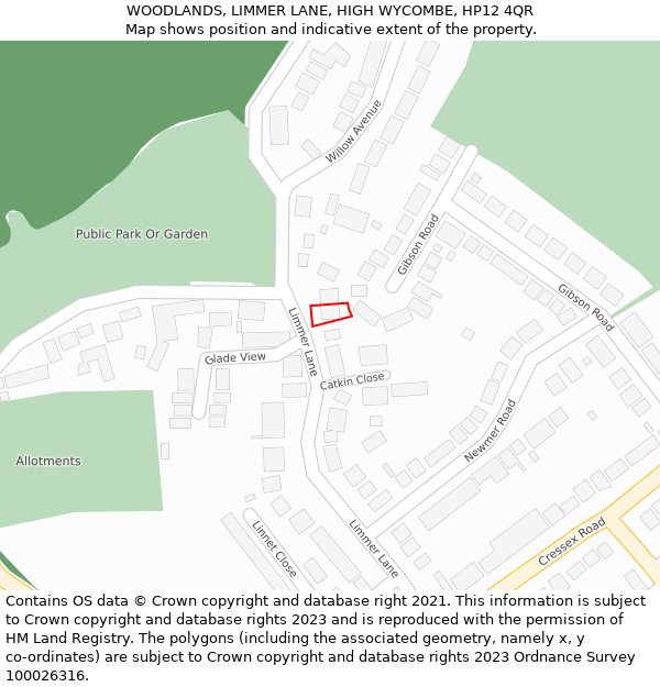 WOODLANDS, LIMMER LANE, HIGH WYCOMBE, HP12 4QR: Location map and indicative extent of plot