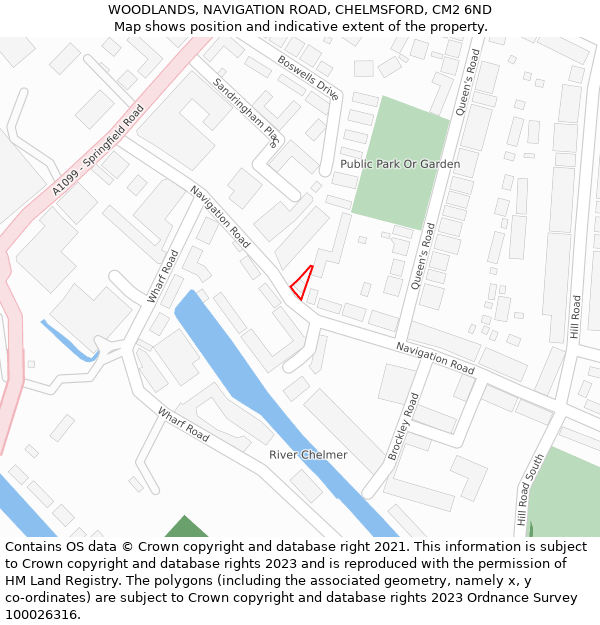 WOODLANDS, NAVIGATION ROAD, CHELMSFORD, CM2 6ND: Location map and indicative extent of plot