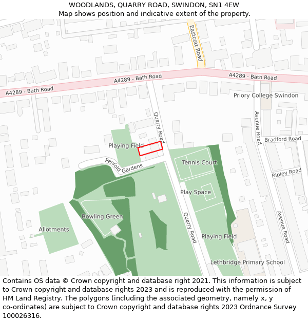 WOODLANDS, QUARRY ROAD, SWINDON, SN1 4EW: Location map and indicative extent of plot