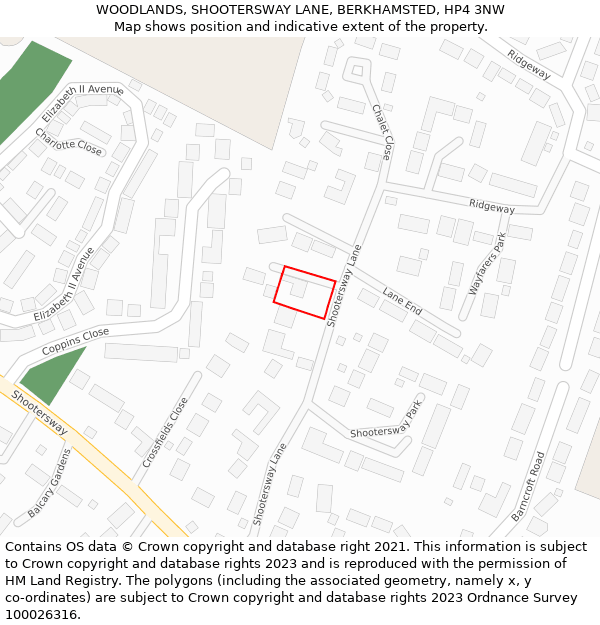 WOODLANDS, SHOOTERSWAY LANE, BERKHAMSTED, HP4 3NW: Location map and indicative extent of plot